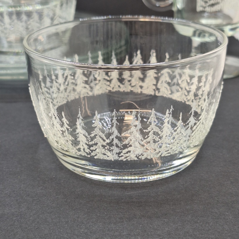 Libbey Frosty Pines Glass Bowls and plates Place Set of 4 Irish coffee mug 12pc - Picture 5 of 12